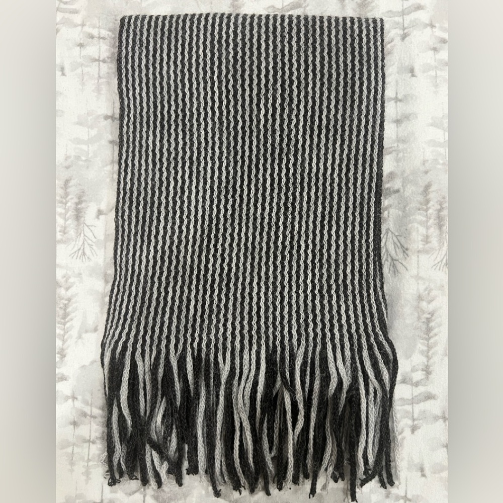 Dark Gray & light Gray Striped Alpaca Knit Scarf - Made in Peru